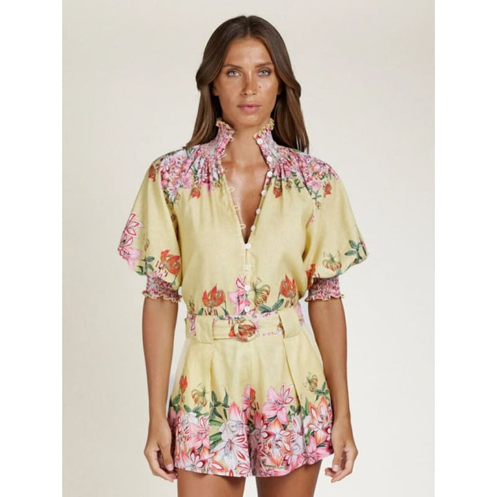 Tropic Blooms Top | Lemon - Tops