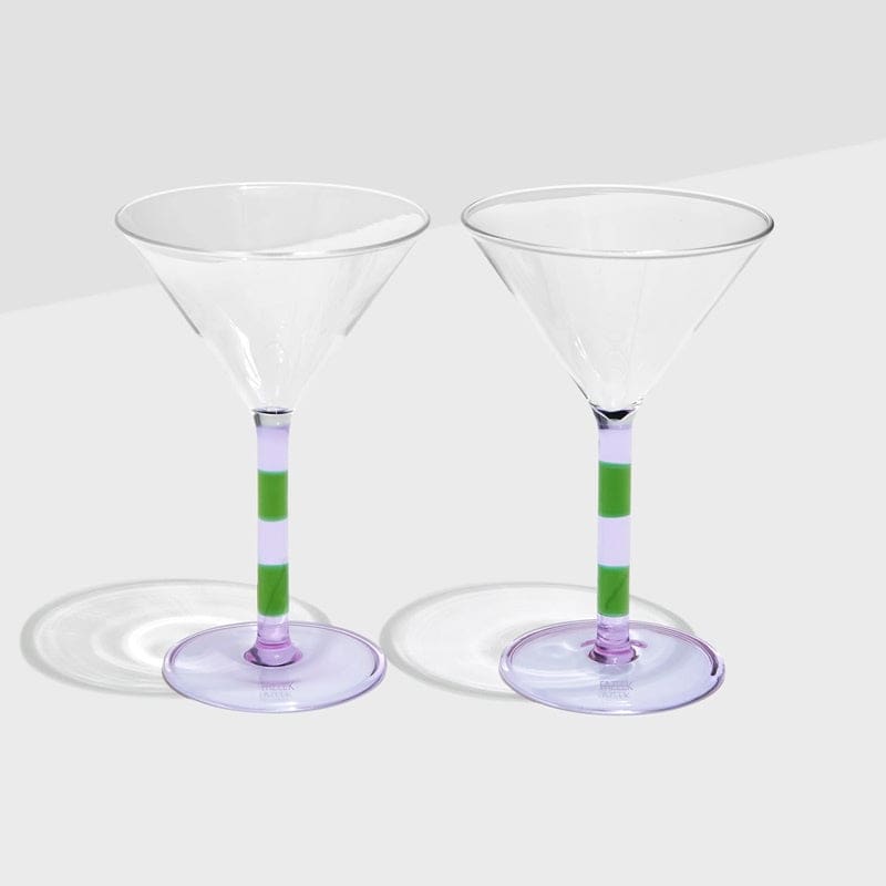 Two Stripe Martini Glass Set | Lilac + Green - Accessories