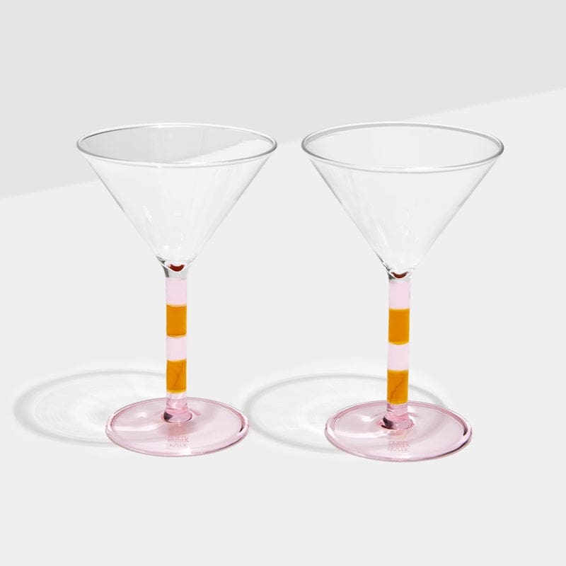 Fazeek Striped Martini Glasses Set Of 2 in Pink & Amber