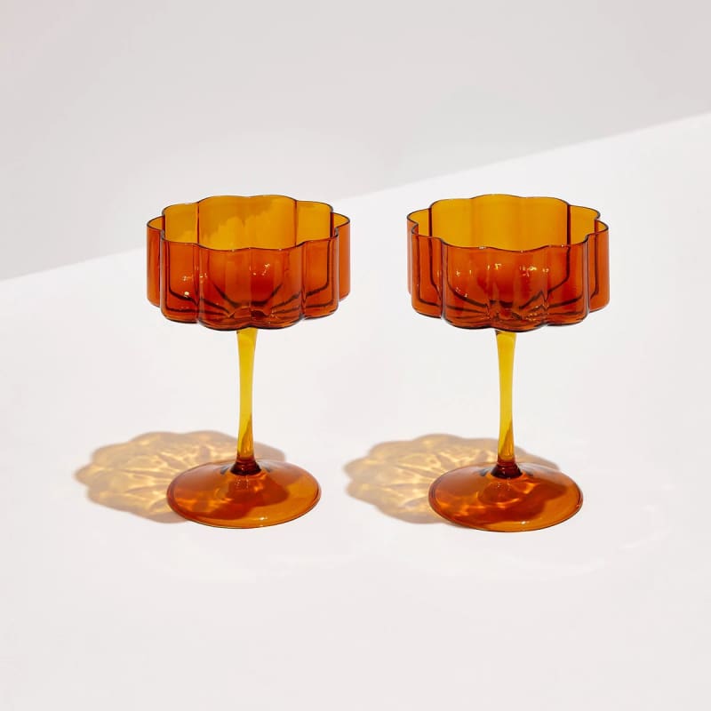 Two Wave Coupe Glasses Amber - Accessories