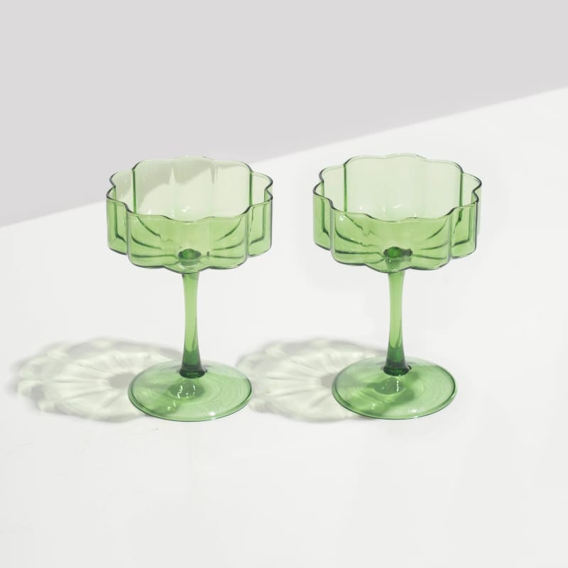 Two Wave Coupe Glasses Green - Accessories