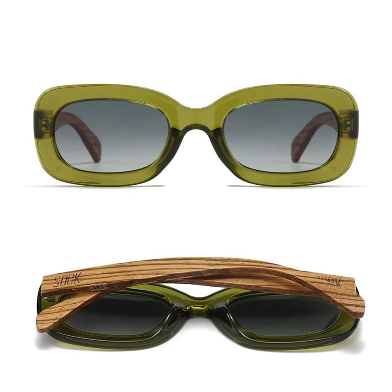 Vibe Moss Sunglasses | Khaki Frame Black Lens Walnut Arms - Accessories