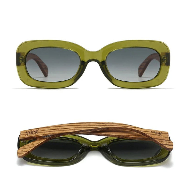Vibe Moss Sunglasses | Khaki Frame Black Lens Walnut Arms - Accessories