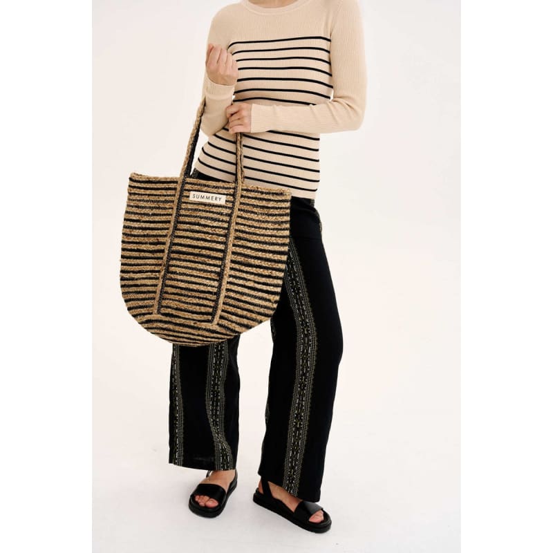 Vivienne Large Bag Natural & Black Stripe - Accessories