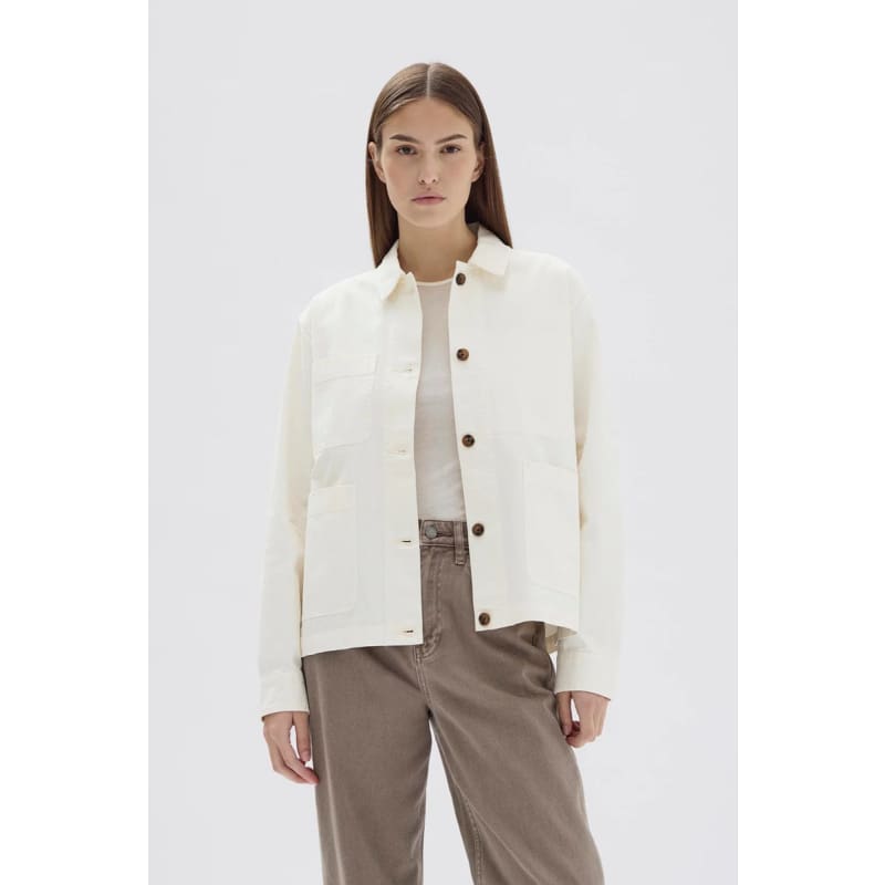 Womens Herringbone Chore Jacket | Ecru - Jackets