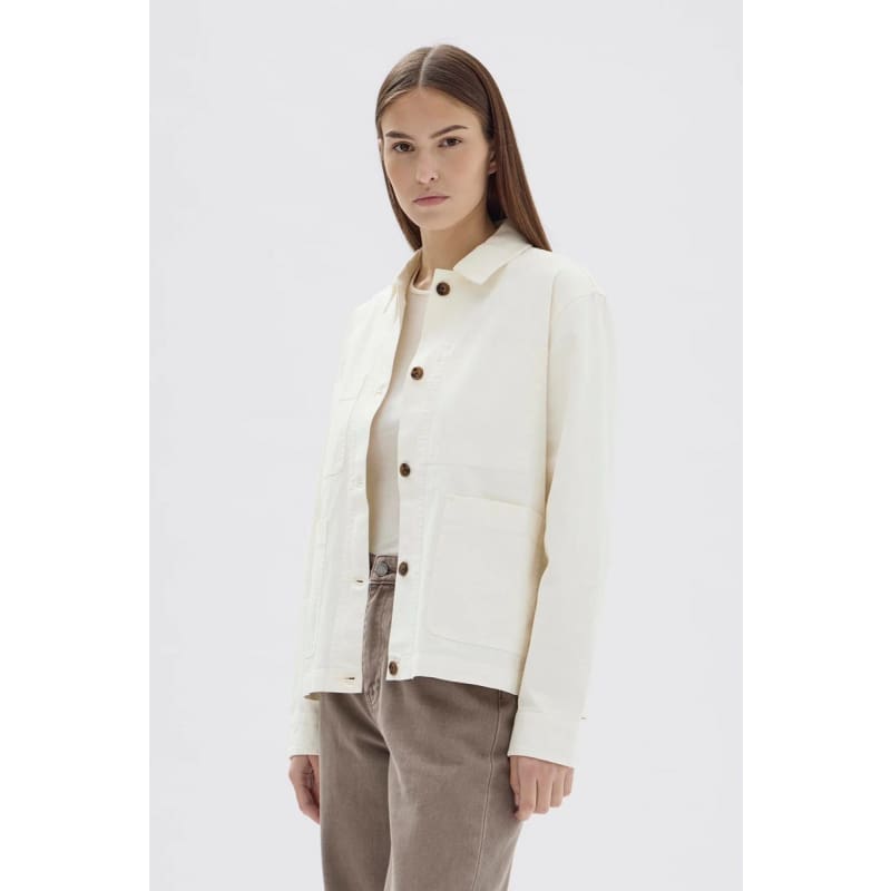 Womens Herringbone Chore Jacket | Ecru - Jackets