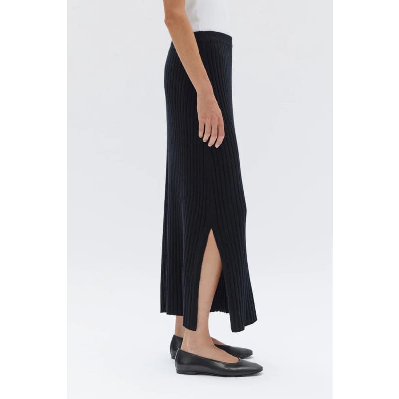 Wool Cashmere Rib Skirt | Black - Bottoms