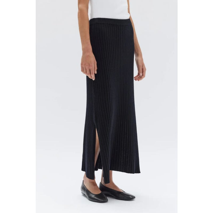 Wool Cashmere Rib Skirt | Black - Bottoms