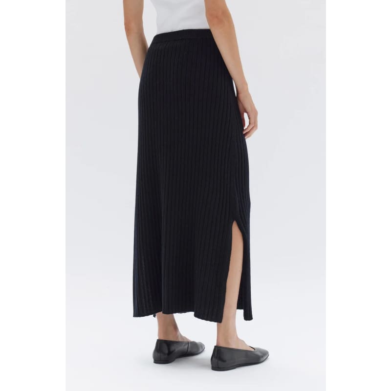 Wool Cashmere Rib Skirt | Black - Bottoms