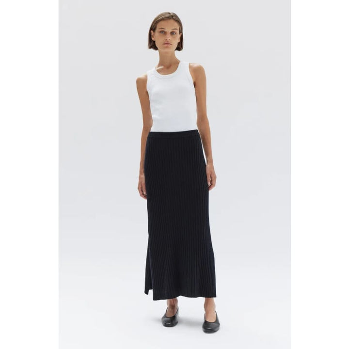 Wool Cashmere Rib Skirt | Black - Bottoms