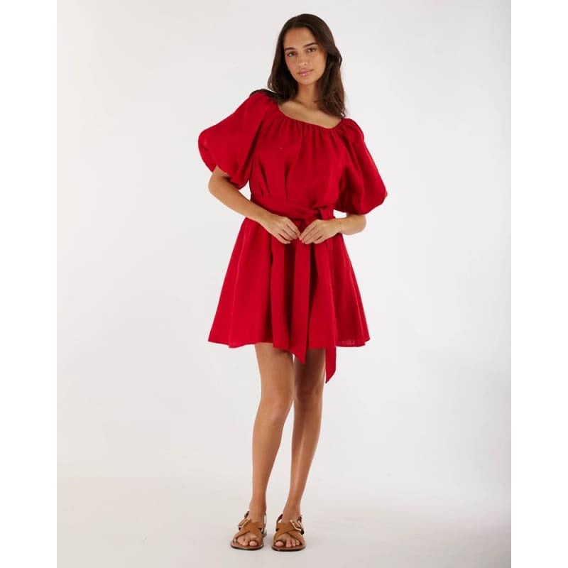 Red linen mini on sale dress