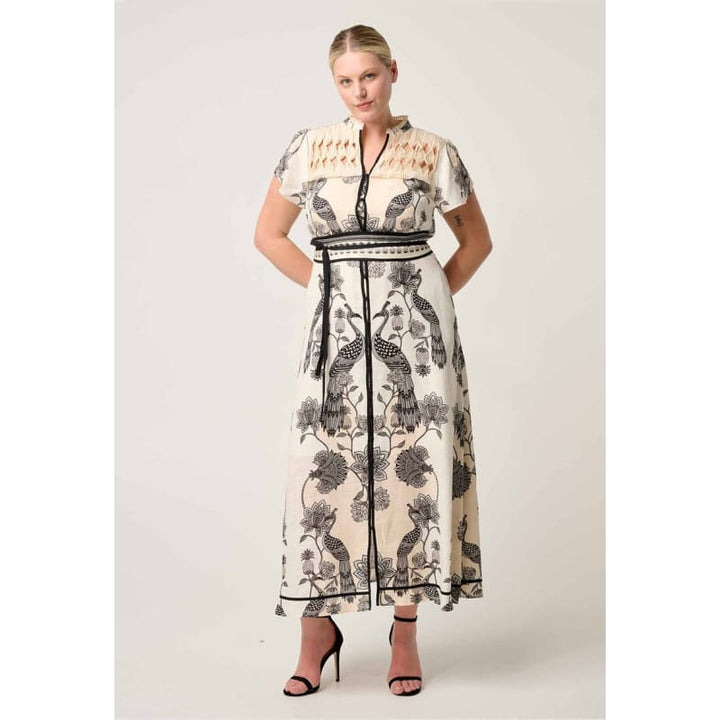 Xanthia Diamond Smock Yoke Linen Viscose Dress | Imperial Stones Dress