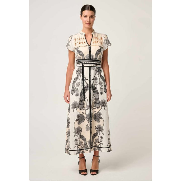 Xanthia Diamond Smock Yoke Linen Viscose Dress | Imperial Stones Dress