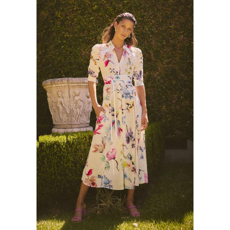 Xenia Yoke Linen Viscose Dress | Plume Blossom - Dress