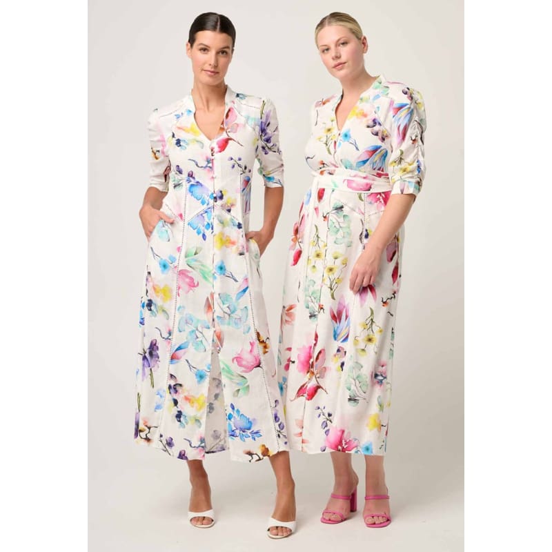 Xenia Yoke Linen Viscose Dress | Plume Blossom - Dress