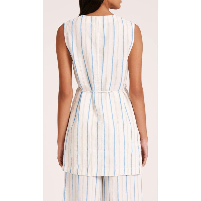 Yin Linen Vest | Azure Stripe - Tops