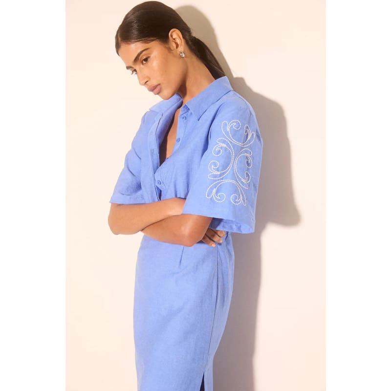 Zahra Embroidered Midi Dress | Oasis Blue - Dress